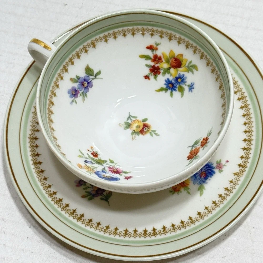 2 Charles Ahrenfeldt Limoges Tea Coffee Cup Saucer FranceFlower Wild Pink Purple